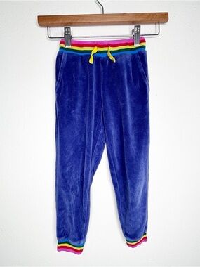 Mini Boden Blue Velour Rainbow Cuff Joggers Size 5yrs EUC